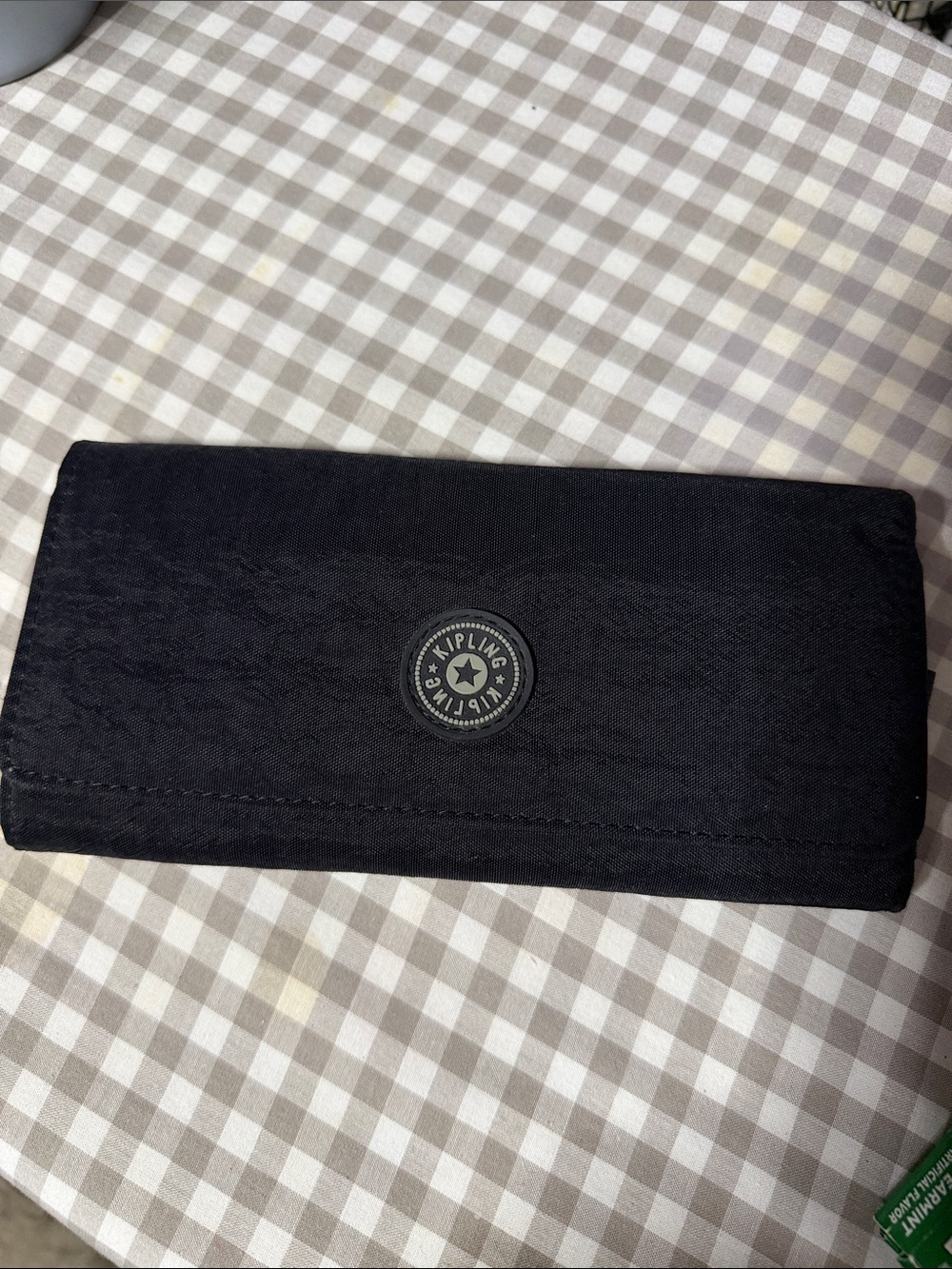 Kipling Black Nylon Trifold Wallet with Logo Patch
